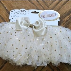 SO Dorable Infant Tutu Only Cream With Gold Bow Fits Infants 0-3 Months